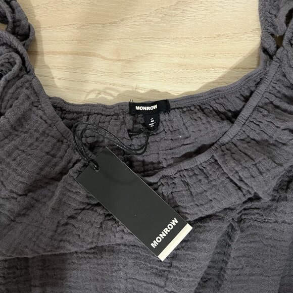 MONROW Ruffle Tank Top Sizes Small Medium Puckered Crinkle Gauze Charcoal HT1041 - Picture 6 of 9